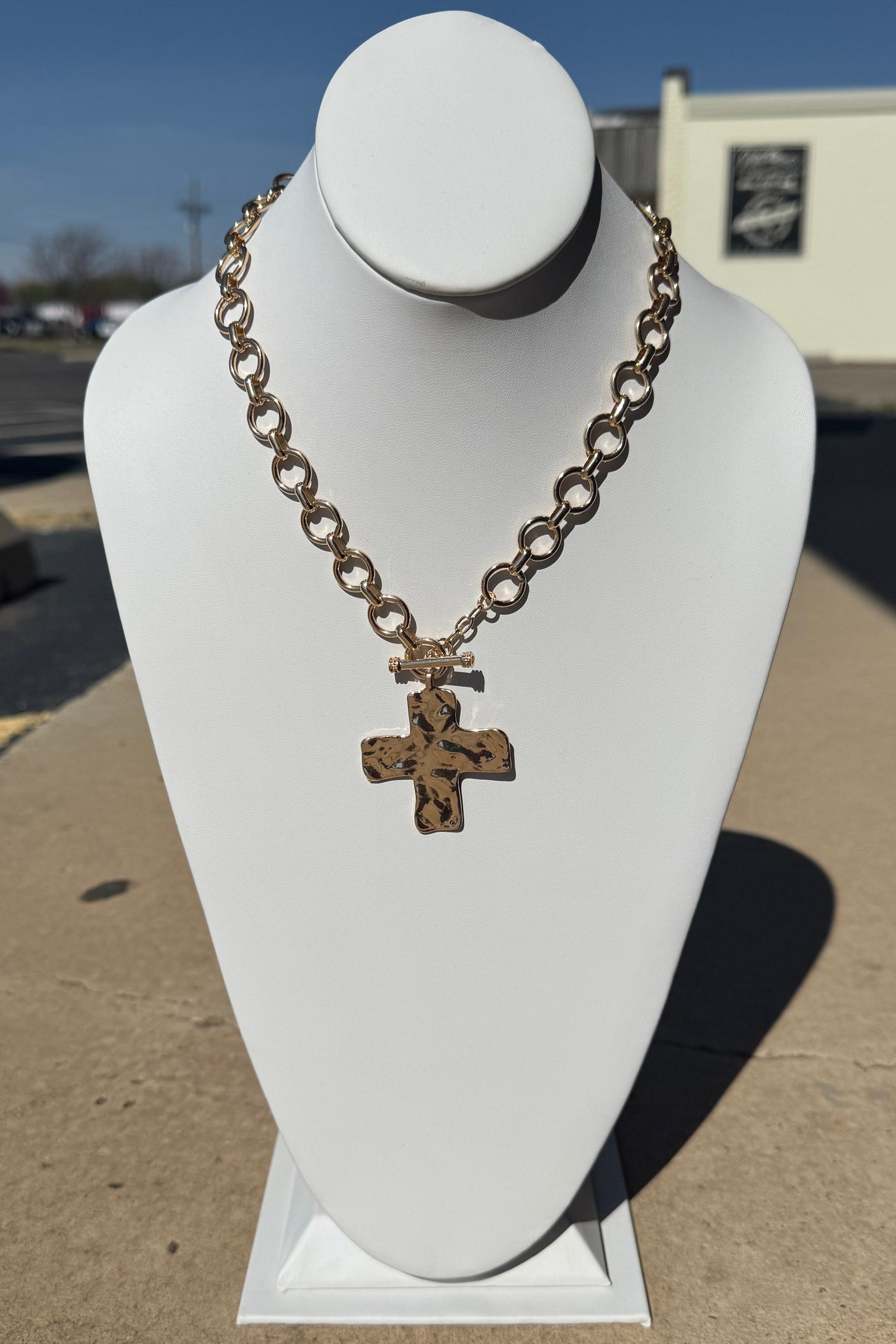 Hammered Cross Toggle Necklace
