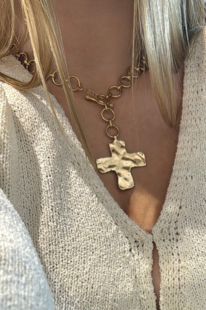 Hammered Cross Toggle Necklace