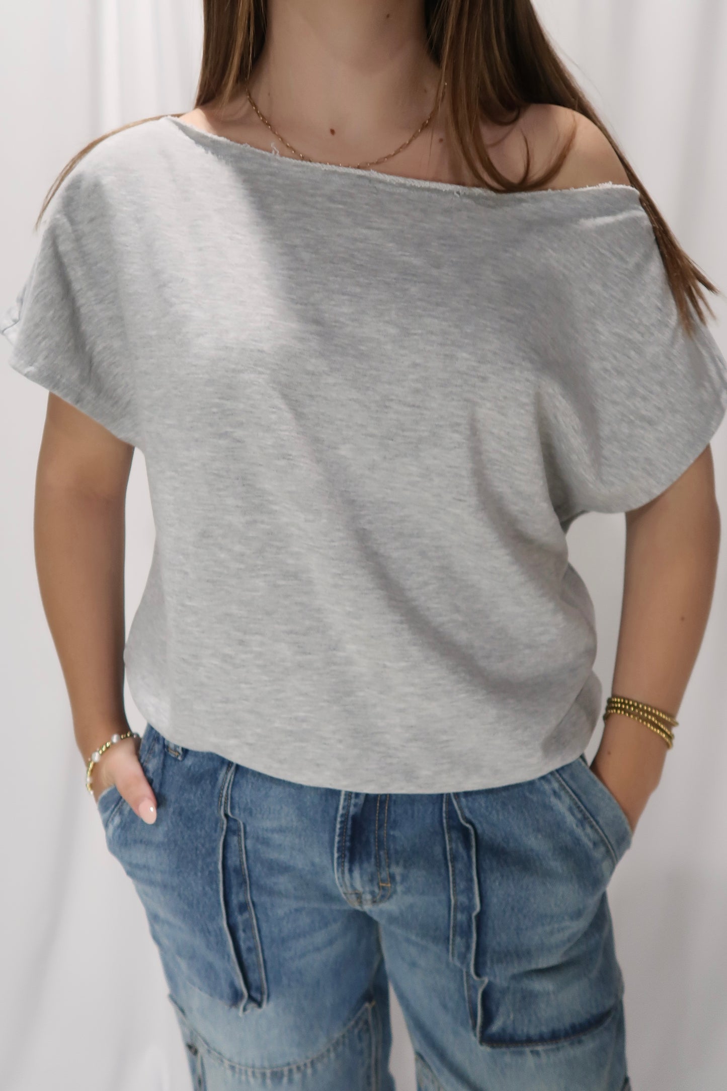 Bare It All Terry Top - H Grey